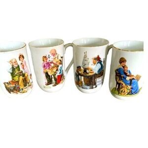 Vintage 1982 Norman Rockwell Decorative Set of 4 Mugs - Collectible- Coffee Mug